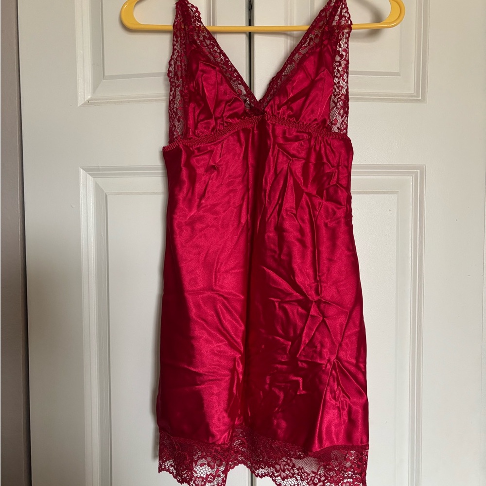 SHEIN Red Satin Lace V-Neck Chemise